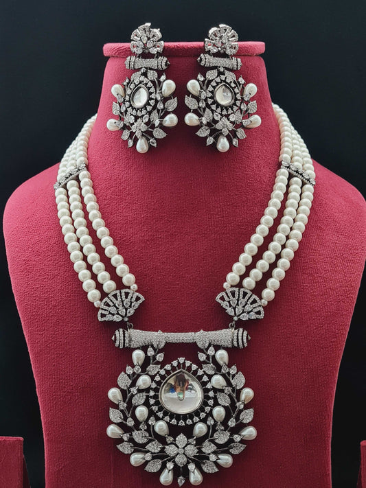 PEARL AD KUNDAN FUSION MALA PENDENT SET