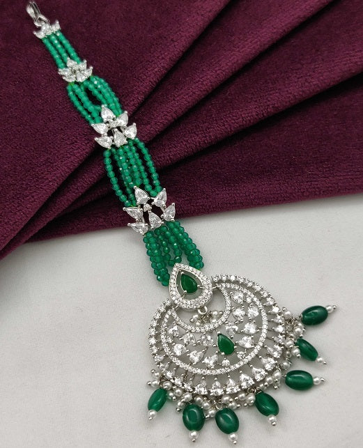 BEADED CRYSTAL CZ MAANG TIKKA