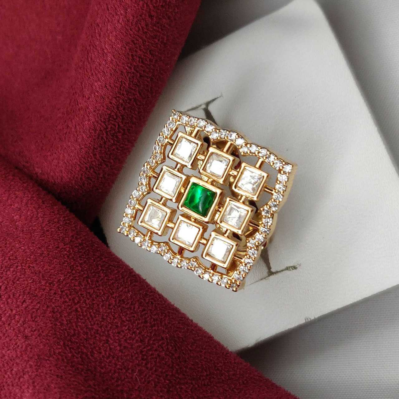 SQUARE AD KUNDAN FUSION FINGER RINGS