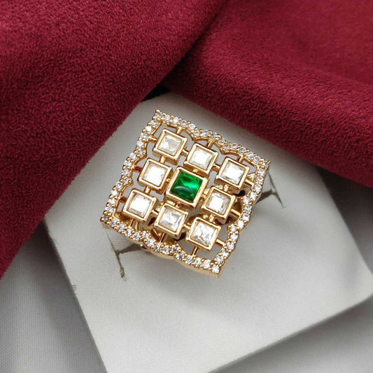 SQUARE AD KUNDAN FUSION FINGER RINGS