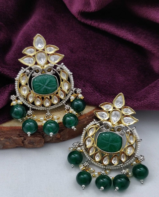 CARVING KUNDAN DROP EARRINGS