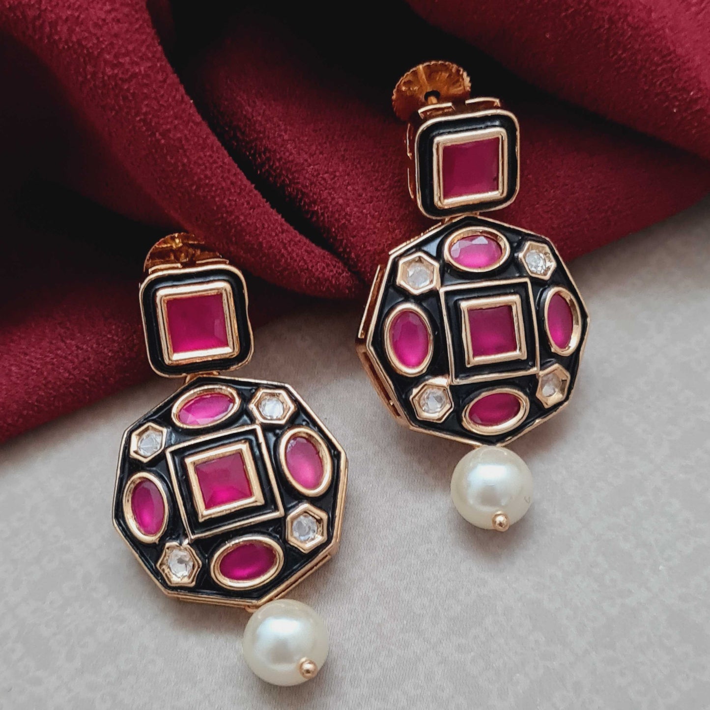 MEENAKARI PEARL KUNDAN EARRINGS