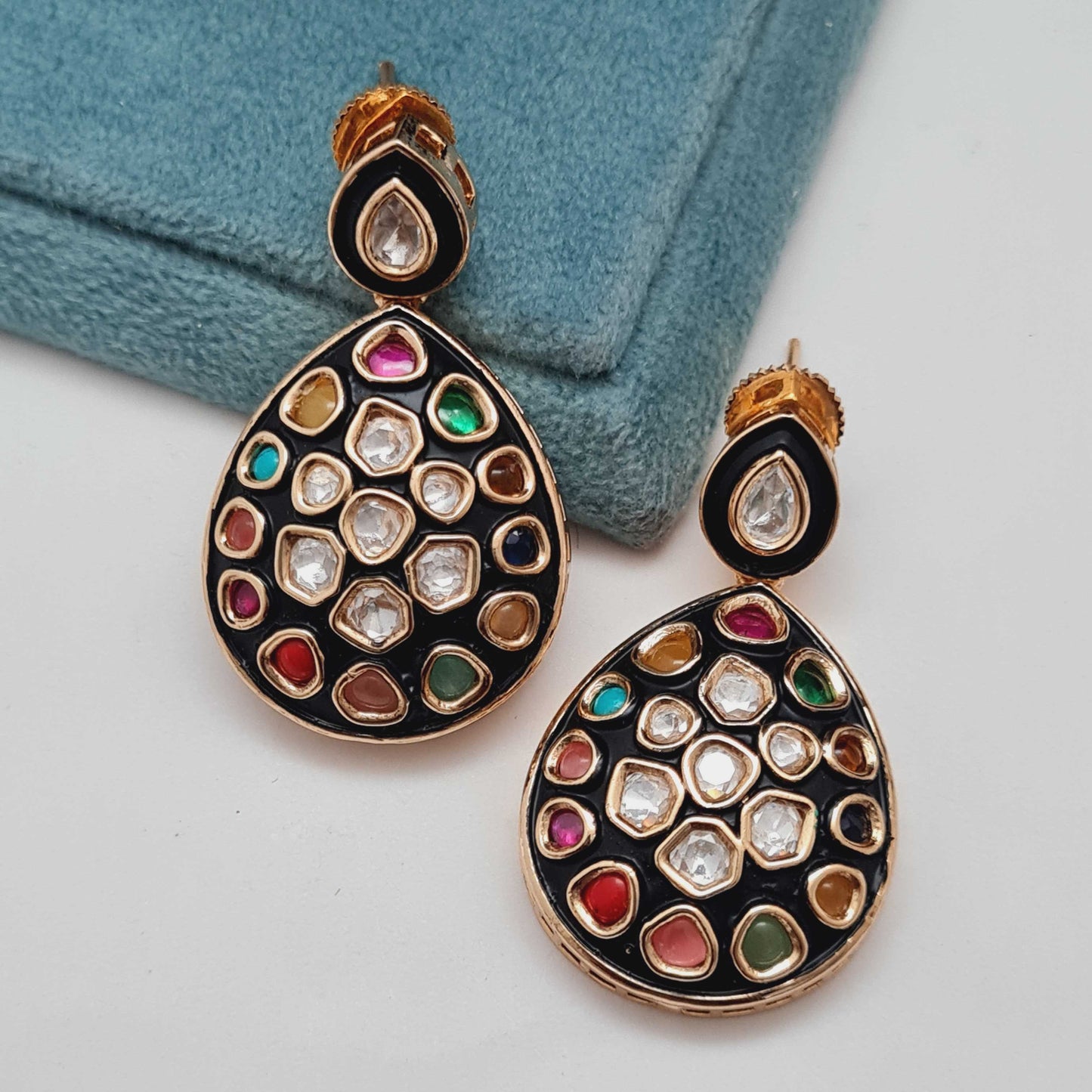 MEENAKARI UNCUT KUNDAN EARRINGS