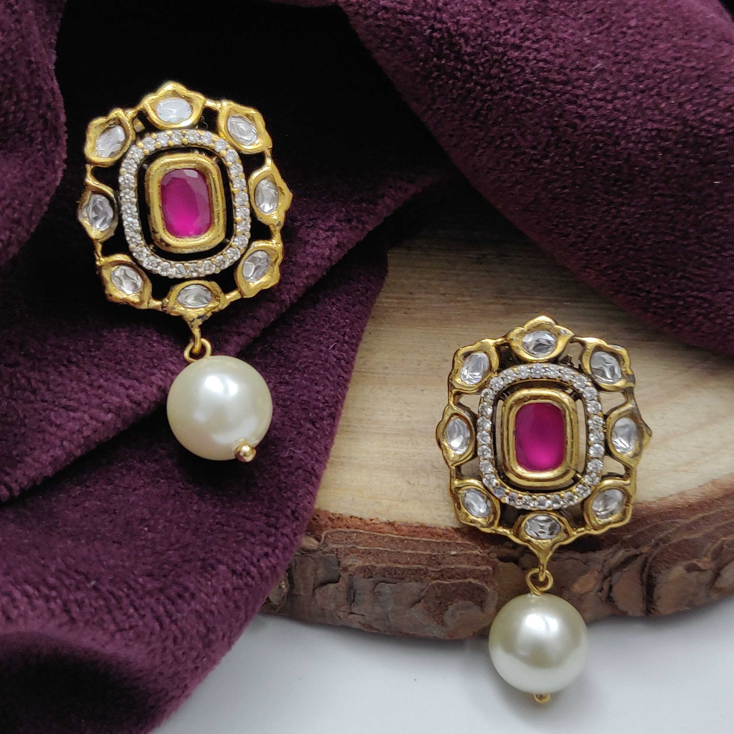 PEARL SMALL KUNDAN EARRINGS