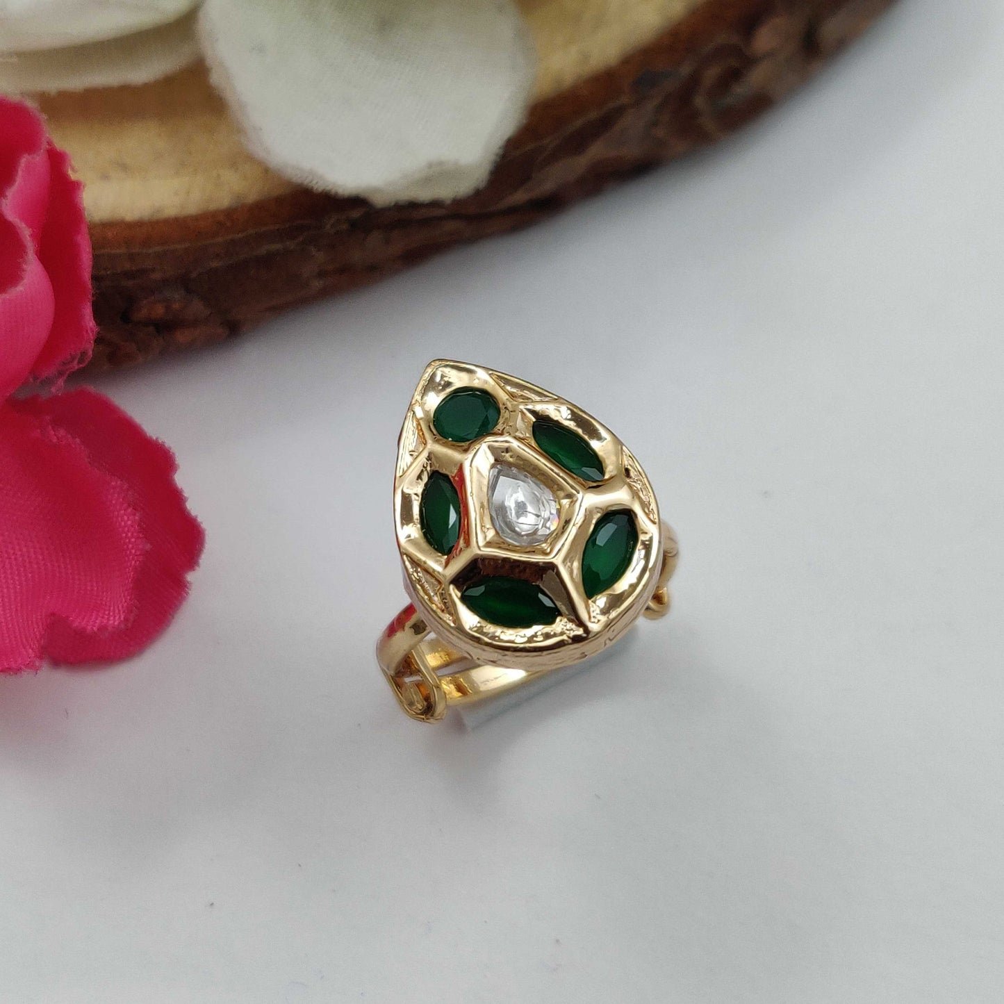 DROP SHAPE KUNDAN FINGER RINGS