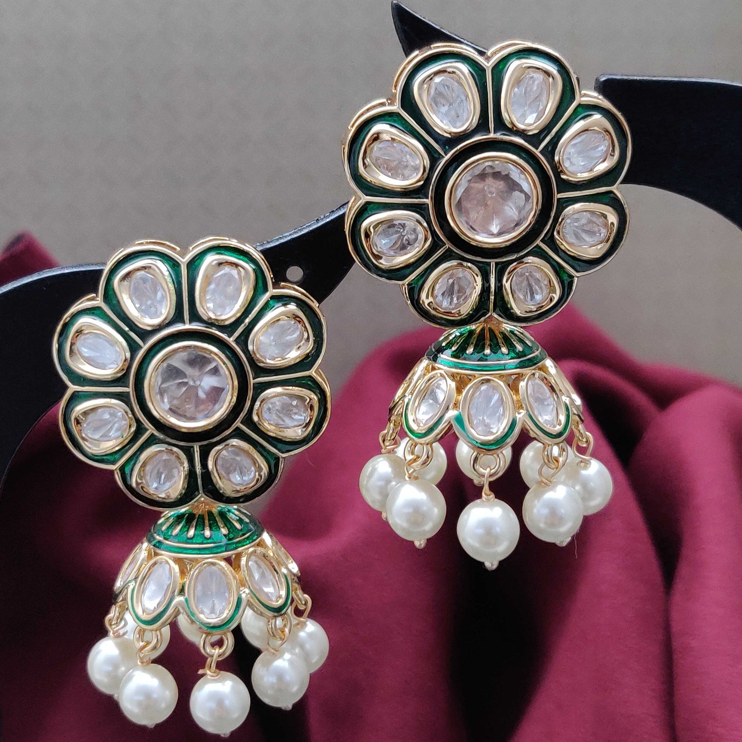 PEARL MEENAKARI KUNDAN JHUMKI