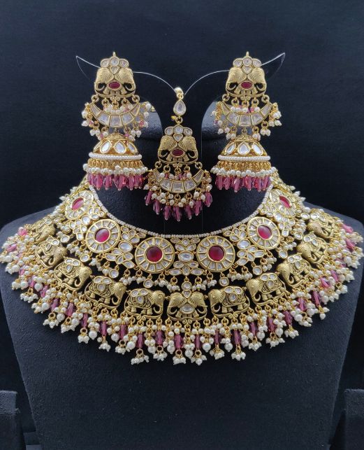 PEARL ELEPHANT DESIGN KUNDAN NECKLACE