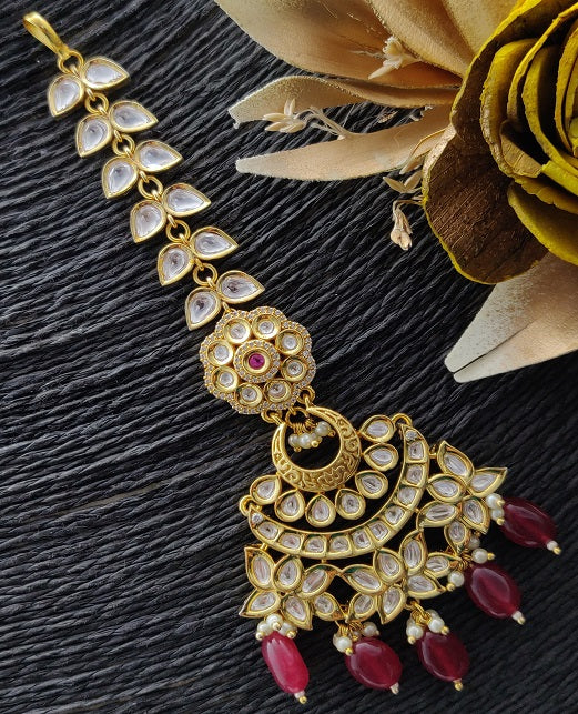 LEAF SHAPE KUNDAN MAANG TIKKA