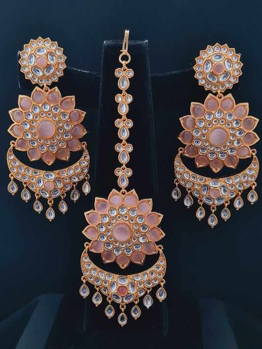 FLORAL KUNDAN EARRING AND TIKKA