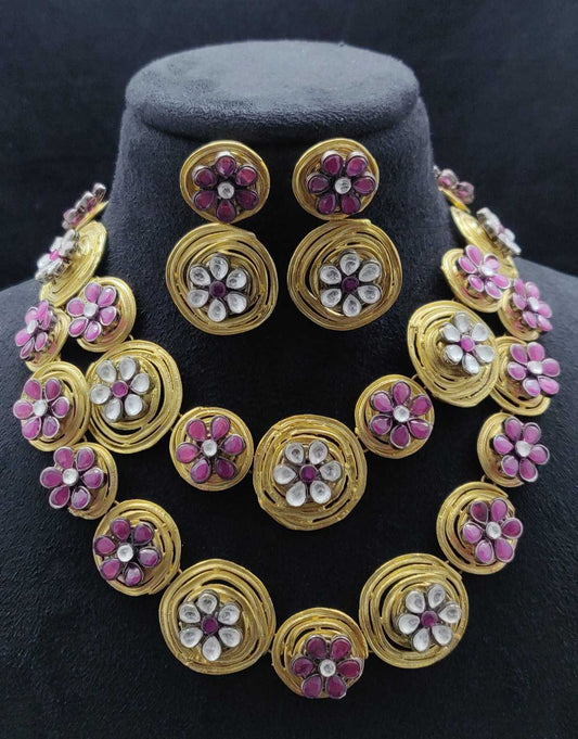 FLORAL 2 LAYER CHARM KUNDAN NECKLACE