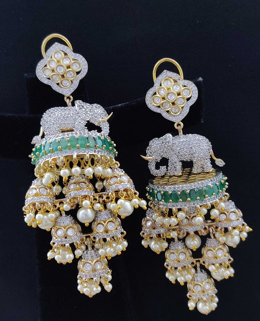 AD KUNDAN FUSION ELEPHANT DESIGN EARRING